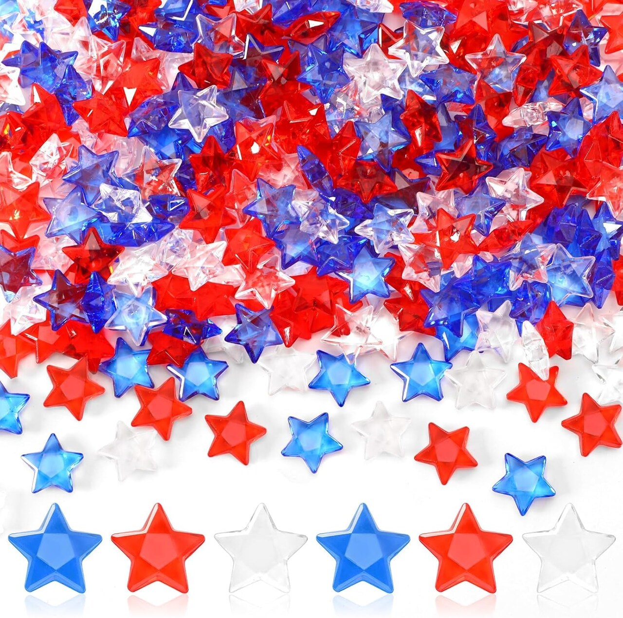 300-Piece 4th of July Table Scatter – Patriotic Red, White & Blue Acrylic Star Gems for Vase Fillers, DIY Crafts, Memorial Day, Birthday & Independence Day Decorations